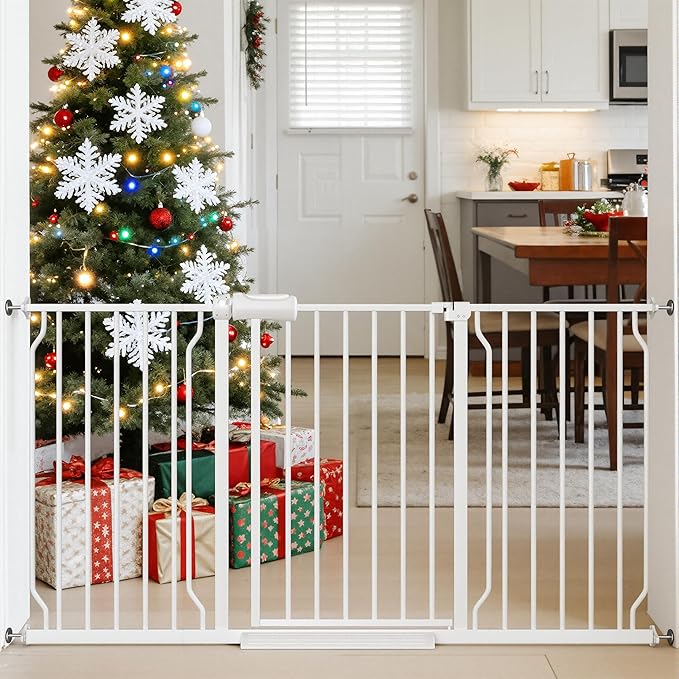 TSAYAWA 57.5"-62" Extra Wide Auto Closing Baby Safety Gate for Stairs & Doorways, Pressure Mounted No Drill Pet Gate with Walk-Through Door - Heavy Duty Childproof Gate for Toddlers, Kids, Dogs