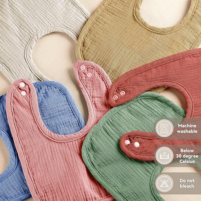 Wrrernsin Muslin Baby Bibs for Unisex Boys Girls, Cotton Drool Bibs, Adjustable Newborn Bibs for Drooling and Teething