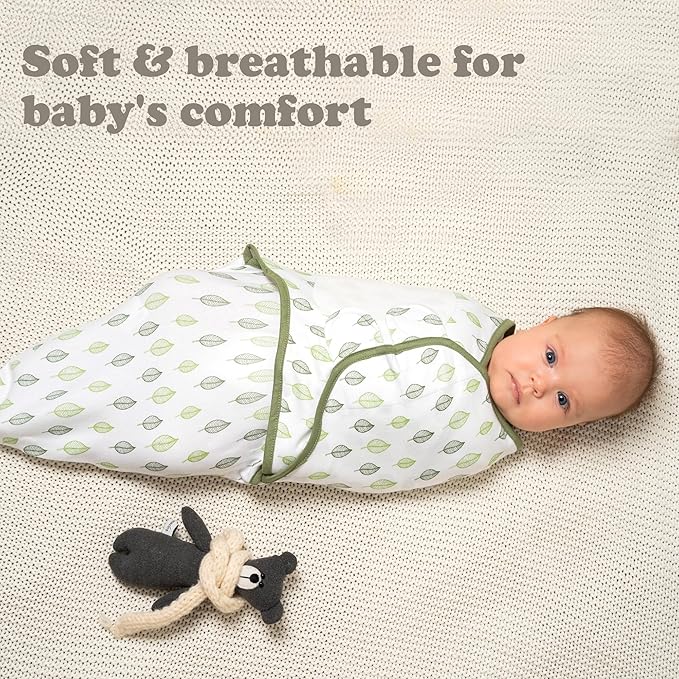 Bublo Baby Swaddles for Newborns – 3-Pack Infant Swaddles 0-3 Months – Adjustable Swaddle Sleep Sack – Soft Organic Cotton Baby Wrap for Safe & Cozy Sleep (Green Leaf)