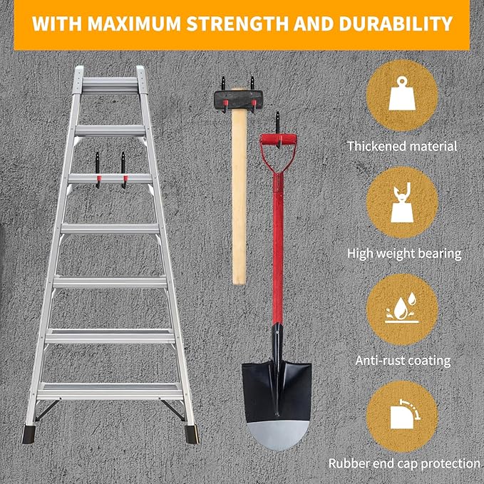 6 Pack Garage Hooks Heavy Duty, Utility Steel Hooks with EVA Foam Padding, 11.4inch Wall Mount J Organizer Hanger for Hanging Bikes Kayak Garden Tool Hose Bike Shelf