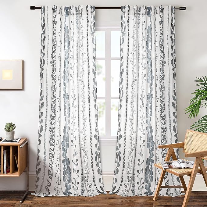 MEETSKY Boho Curtains 108 Inches Length for Living Room Bedroom Light Filtering Print Western Window Curtains Back Tab Home Decorative Burlap Effect Extra Long Drapes, 50” Wide Each Panel, 2 Panels