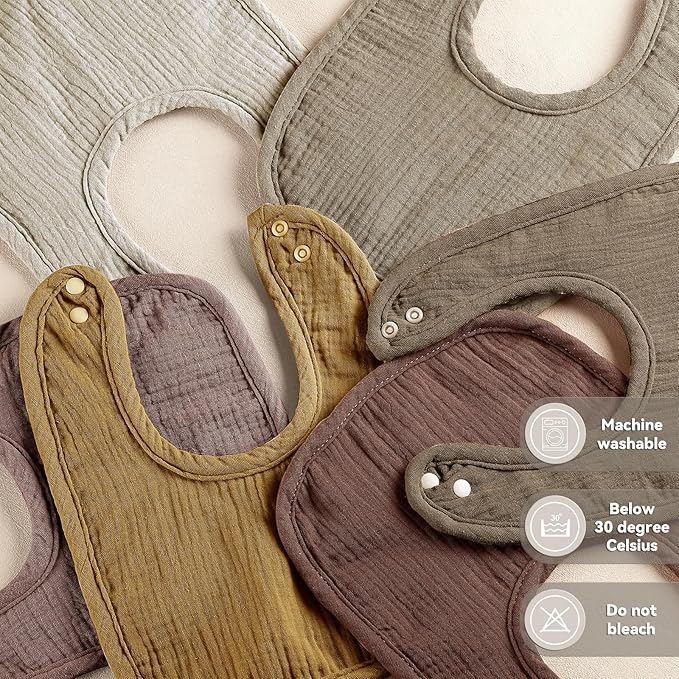 Wrrernsin Muslin Baby Bibs for Unisex Boys Girls, Cotton Drool Bibs, Adjustable Newborn Bibs for Drooling and Teething