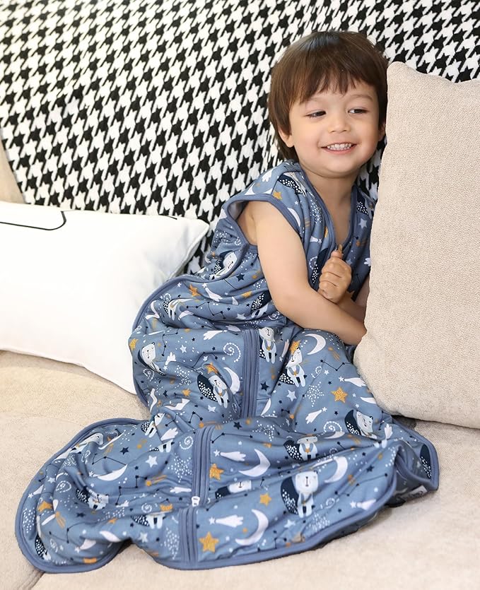 TADO MUSLIN Baby Sleep Sack 12-24 Months Wearable Blanket for Babies 100% Organic Cotton 2-Way Zipper YKK 0.5 TOG Toddler Sleeping Sacks Muslin 1-2 T Blue Bears