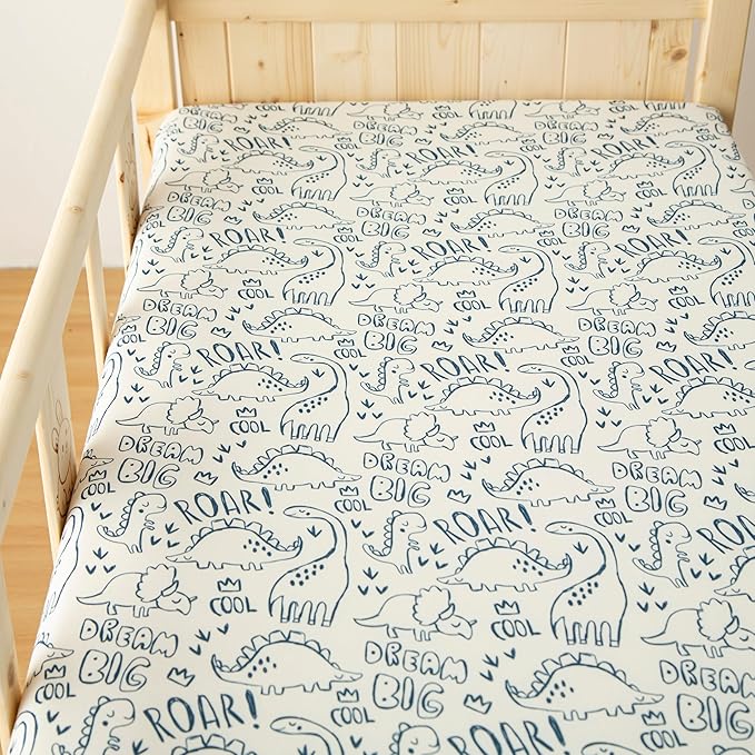 SDIII Dinosaur Pack N Play Sheets Fitted 2 Pack Stretchy Microfiber Jersey Knit Dino Mini Crib Sheets for Mattress 38x26 Soft Toddler Playard Bedding