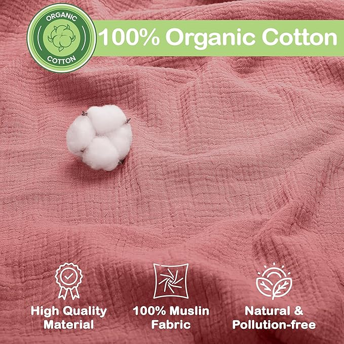 100% Organic Cotton Muslin Baby Blanket - 47x47 Inch Breathable Swaddle, Hypoallergenic Double-Layer, Versatile Use (Pink Floral, 47x47 Inch)