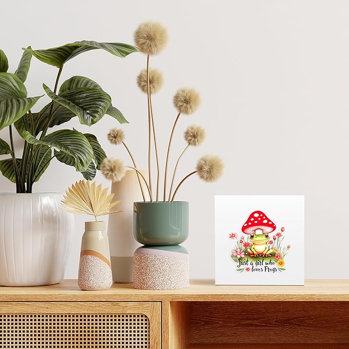 Frog Decor Wooden Box Sign Decorative, Home Room Desk Decorations For Teens Teenage Girls Age 8-12, Frog Lovers Themed Gifts Stuff Accessories Things Merchandise Items!