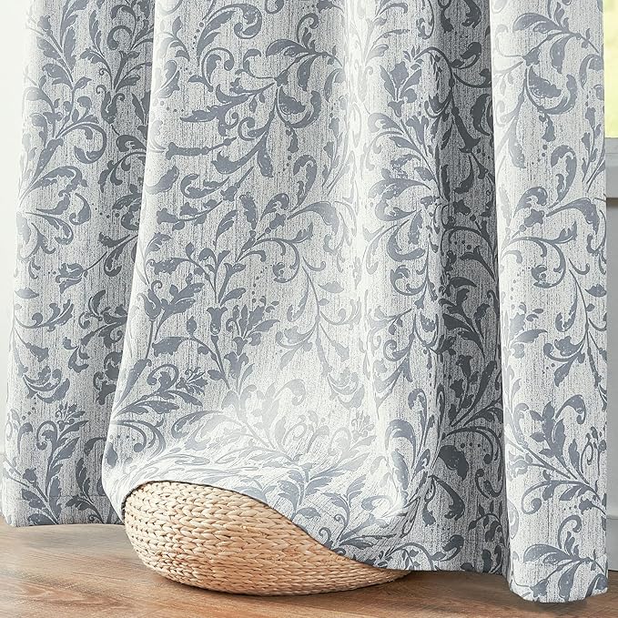 jinchan Blackout Curtains for Bedroom 84 Inches Long Silver Grey Scroll Floral Window Curtains for Living Room Farmhouse Vintage Drapes Thermal Insulated Grommet Window Treatments 2 Panels