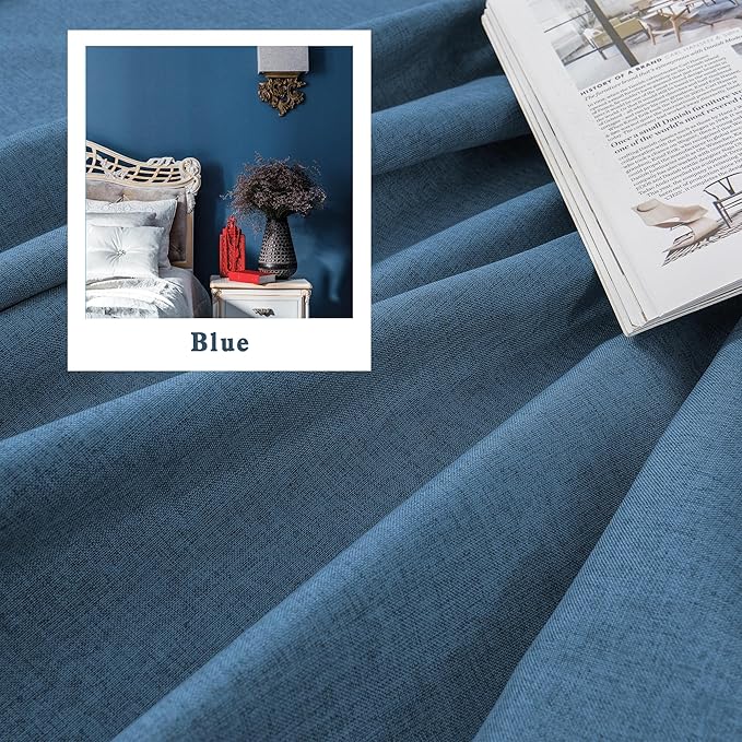 Extra Long 132 Inch Linen Blackout Curtains 2 Panels,Floor to Ceiling Pleated Curtains Rod Pocket/Back Tab/Hook Belt Full Light Blocking Tall Curtains for Sliding Glass Door, 50 Wide 11 FT,Blue