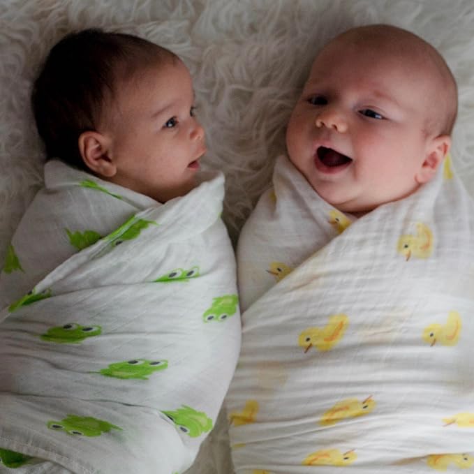 WeeSprout Organic Swaddle Blankets, Set of 2 muslin swaddle blankets, GOTs Certified Organic Cotton, Extra Large 47” x 47” for Easy Swaddling, Breathable Muslin Weave Organic Baby Blanket, Natural Dye