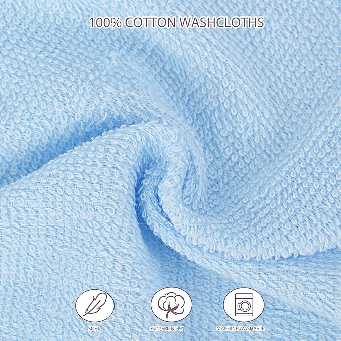 12 Pack Baby Washcloths 100% Cotton - Small Terry Wash Cloths 7.8" x 7.8" Soft Face Washcloth for Hand Body Sensitive Skin Thin Absorbent Wipes for Newborns Infant