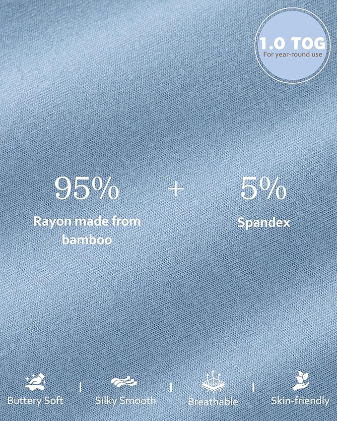FIEMOL Rayon Made from Bamboo Baby Sleep Sack 0-6 Months, 1.0 Tog Baby Wearable Blanket, Soft Sleeping Bag for Newborn Infant Babies with 2-Way Zipper 2 Pack (Small) Blue Whale