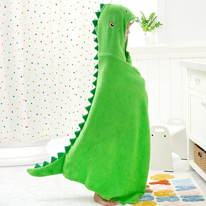 Joiedomi Dinosaur Hooded Towel for Kids Soft 100% Cotton Bath Beach Towel 30" x 50" for Kids 3-10 Years Toddler Pool Poncho with Hood Absorbent Swim Wrap for Boys Girls
