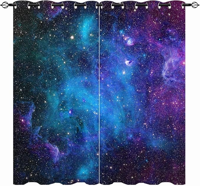 Kids Galaxy Curtains W52 x L84 Inch Grommet Thermal Insulated Blackout Window Drapes Space Blue Nebula Star Planet Universe Constellation Starry Print Pattern for Boys Girls Bedroom 2 Panels