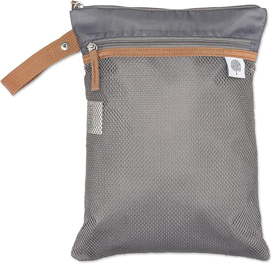 Parker Baby Cloth Diaper Wet Dry Bag - Waterproof Reusable Bag with Mesh Organizer and Zippered Pocket | Stylish, Machine-Washable, Convenient Handle for Diapers, Wet Clothes, Swimsuits - Gray