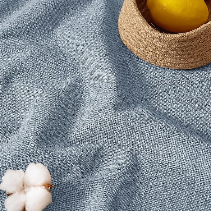 RYB HOME Linen Texture Curtains for Bedroom, 100% Blackout Thermal Insulated Curtains, Rod Pocket&Back Tab Room Darkening Drapes Luxury Decor for Living Room Nursery, W52xL96, 2 Panels, Smoky Blue