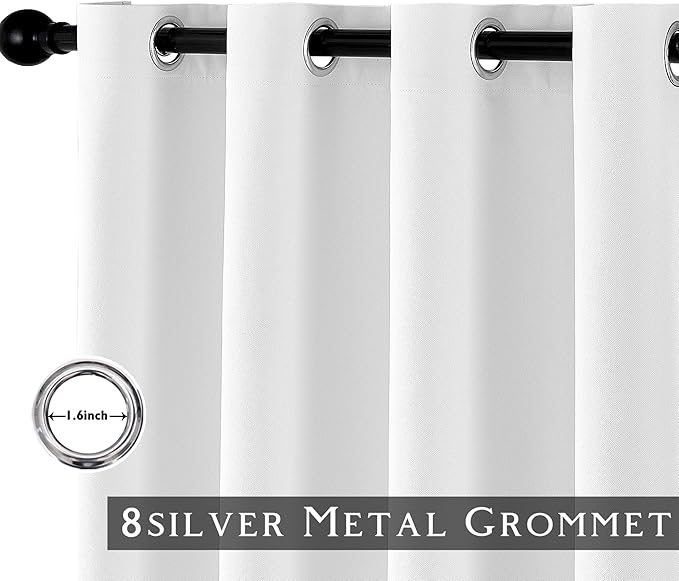 ChrisDowa 100% Blackout Pure White Solid Curtains 72 Inches Long 2 Panels for Bedroom Living Room,Farmhouse Room Darkening Thermal Insulated Soundproof Grommet Top Window Treatment Drapes,52x72