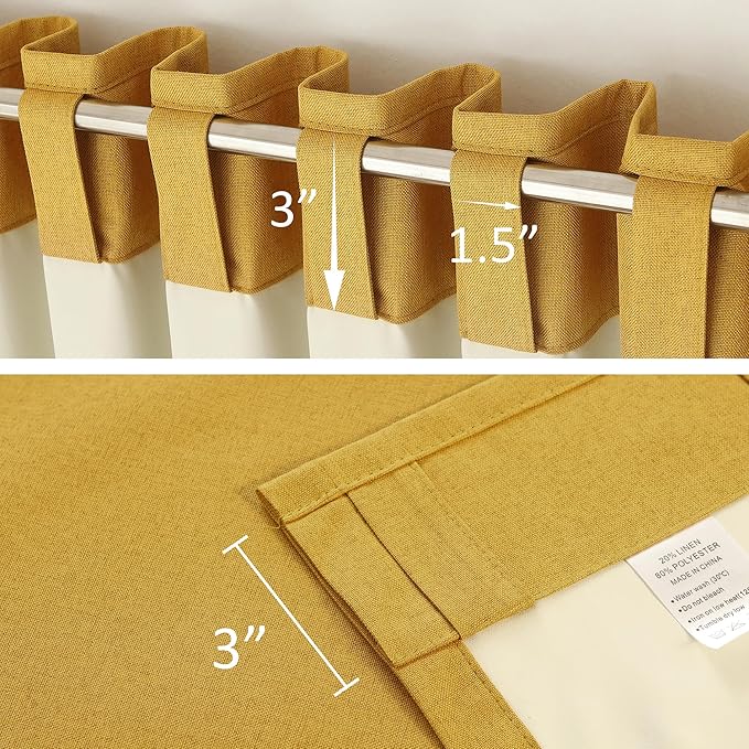 Yellow 102 Inch Length Curtains, 100% Blackout Curtains 84 Inch Extra Wide for Bedroom Thermal Insulated Noise Cancelling Pleated Heading Tape Ring Back Tab Kids Boho Drapes 2 Panel Set 84x102