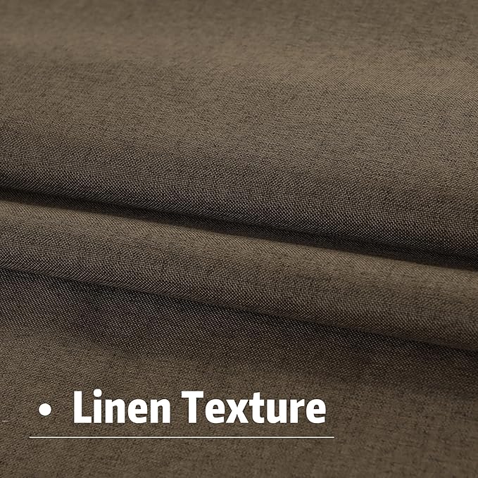 DUALIFE Faux Linen Blackout Brown Curtains 80 Inch Long,Farmhouse Back Tab Rod Pocket Curtains Room Darkening Thermal Insulated Drapes for Bedroom Living Room,W50 x L80,2 Panels