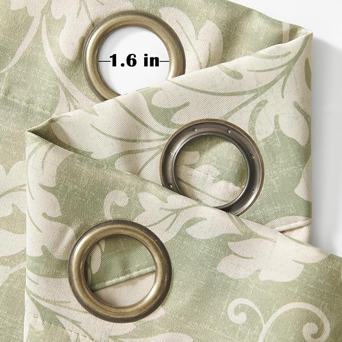 jinchan 75% Blackout Curtains for Bedroom, Green Scroll Leaf Patterned Curtains 96 inch Length for Living Room, Farmhouse Vintage Drapes, Thermal Insulated Window Treatments, Grommet 2 Panels Green