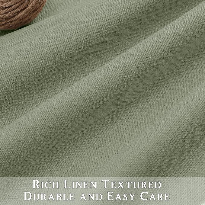 ChrisDowa 100% Blackout Linen Curtains, 2 Panels Set Thermal Insulated Room Darkening Curtains for Living Room, Privacy Grommet Window Curtains for Bedroom (Sage Green, 52 x 108 Inch)