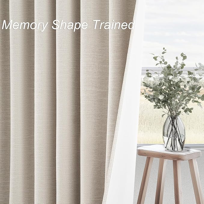 Beige Color Blackout Curtains 90 Inch Long 2 Panels,Back Tab Pleated Heading Tape with Hooks,Minimalist Completely Shaded Thermal Insulated Noise Reducing French Door Drapes Oatmeal
