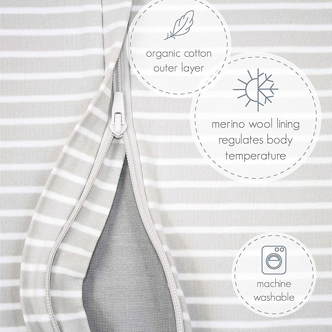 Woolino 4 Season Baby Sleep Bag or Sack with Feet, Australian Merino Wool and Organic Cotton, Toddler Sleeping Bag, 18-36m, Star Gray