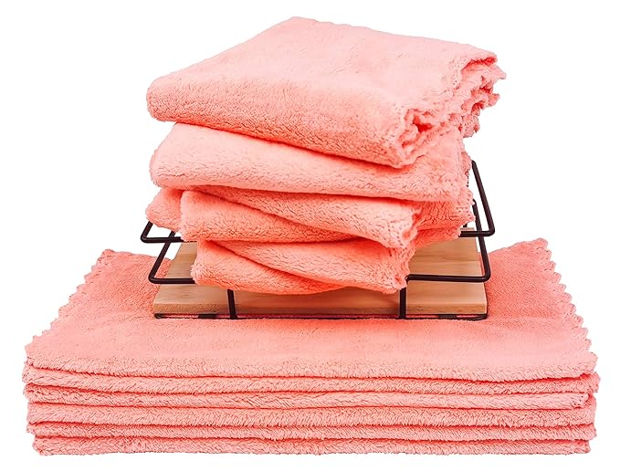 Kyapoo Baby Washcloths 12 Pack 12x12 Inches Microfiber Coral Fleece Extra Absorbent and Soft for Newborns, Infants and Toddlers-Pink