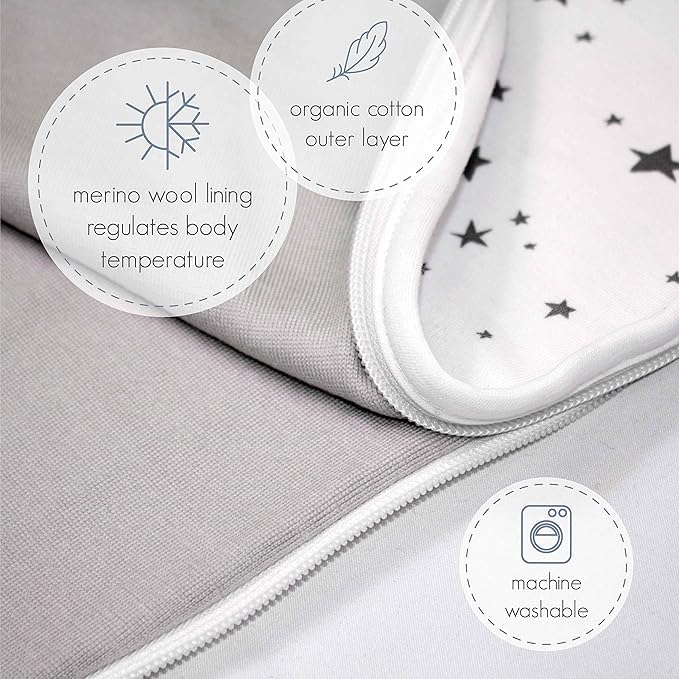 Woolino Merino Wool & Organic Cotton Baby Sleep Sack 2-24 Months – Ultimate 4-Season Baby Sleeping Bag, Universal Size Wearable Blanket, 2-Way Zipper & Adjustable Fit, Year-Round Use - Hot Air Balloon
