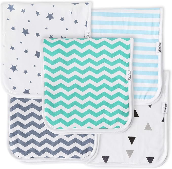 KiddyStar Premium 5-Pack Large Organic Cotton Burp Cloths – 3 Layers, Ultra Soft & Absorbent Burping Towel for Newborn Babies