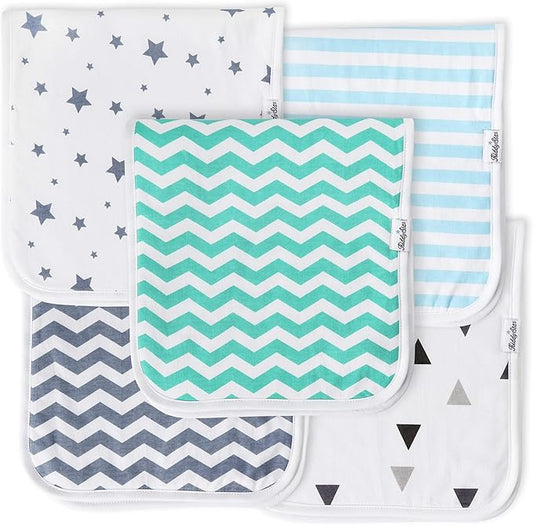 KiddyStar Premium 5-Pack Large Organic Cotton Burp Cloths – 3 Layers, Ultra Soft & Absorbent Burping Towel for Newborn Babies