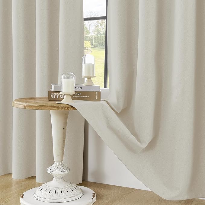 ChrisDowa 100% Blackout Birch Solid Curtains 108 Inches Long 2 Panels for Bedroom Living Room,Farmhouse Room Darkening Thermal Insulated Soundproof Grommet Top Window Treatment Drapes,52x108