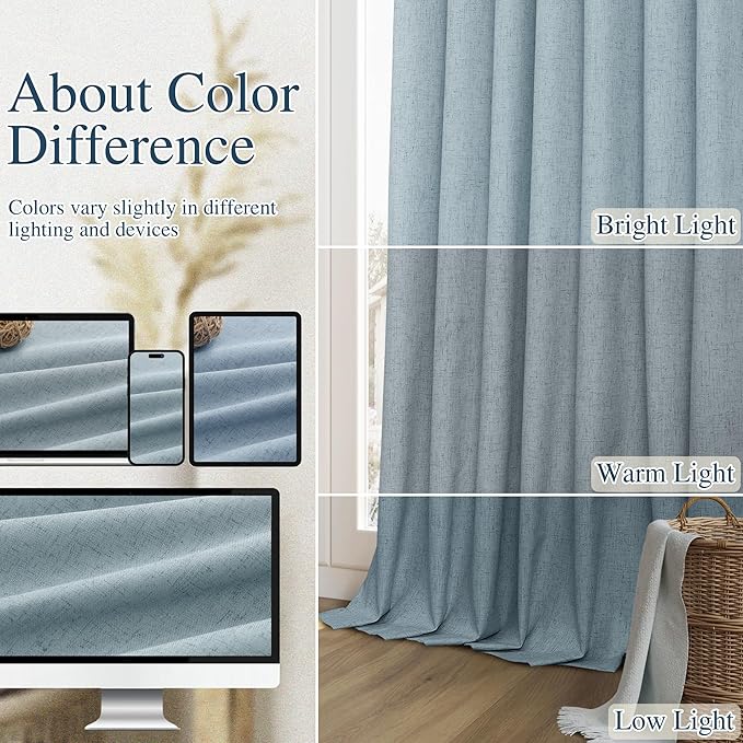 Guken Blue 100% Blackout Curtains 78 Inch Length 2 Panels Set for Living Room Bedroom Back Tab Thermal Insulated Black Out Linen Drapes Room Darkening Window Curtains 78 Inches Long Dusty Blue