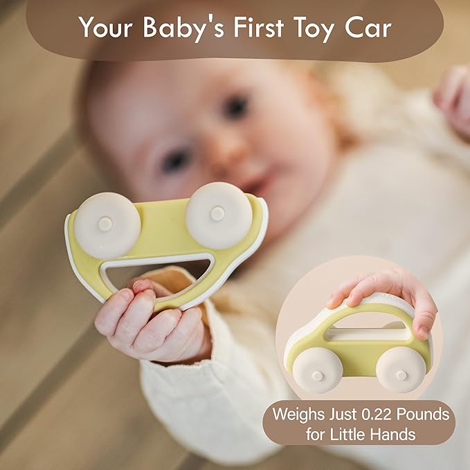 Moonkie Food Grade Silicone Toy Cars for Babies & Toddlers, Push and Go Baby Car Toys 6–12 Months, Baby Teething Toys 4–6 Months, One-Piece Design Infant Toys, Birthday Gifts for Boys & Girls, 3 Pack