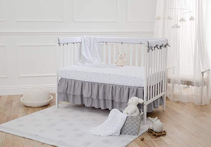 American Baby Company 2 Pack 100% Natural Cotton Fitted Crib Sheets 52" x 28" - Soft, Breathable, Hypoallergenic & Gentle Toddler Bed Sheets, Gray Star/Gray Zigzag, Neutral for Boys & Girls
