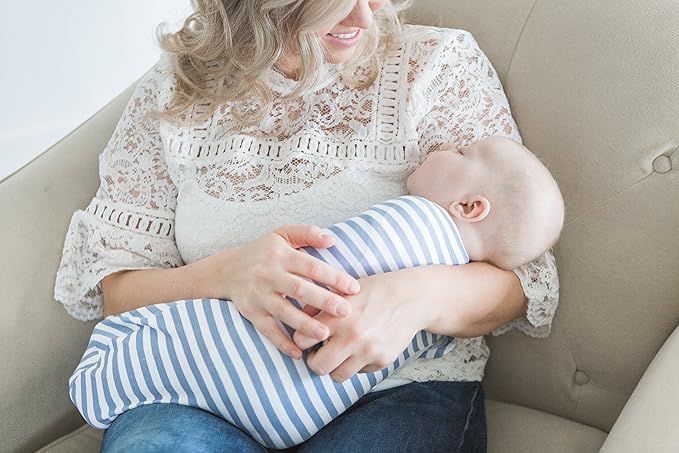 Amazing Baby Swaddle Blanket with Adjustable Wrap, Set of 3, Tiny Anchors, Stripes and Solid, Denim and Gray, Small