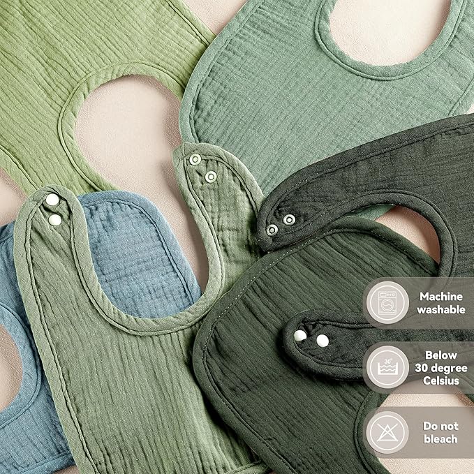 Wrrernsin Muslin Baby Bibs for Unisex Boys Girls, Cotton Drool Bibs, Adjustable Newborn Bibs for Drooling and Teething