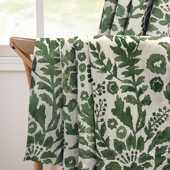 DriftAway Julia Watercolor Blackout Room Darkening Lined Thermal Insulated Energy Saving Window Curtains 2 Layers 2 Panels Each Size 52 Inch by 84 Inch Loden Green