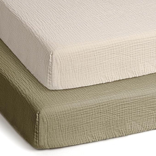 lulumoon Pack and Play Sheets Muslin: Cotton Fitted Sheets for UPPAbaby Pack N Play - Soft Playard Sheets for Boys and Girls 2Pack