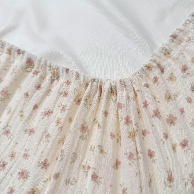 BuLuTu Cotton Muslin Baby Crib Sheets for Standard Crib and Toddler Mattress 52"x28", Chic Shabby Floral Print Boys Girls Fitted Sheets, 2 Pack, Soft Breathable, Camellia & Pink Floral