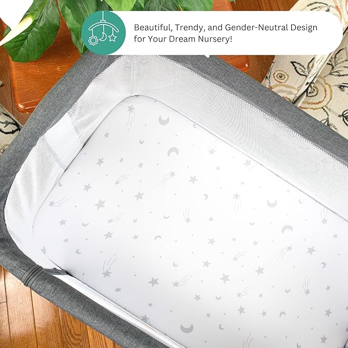 Bassinet Sheets for Airclub, AMKE, LovliTod Baby, Bonbay, Bellababy Bedside Bassinet Sleeper by TansyPanda, 3PC, 20x33, Ultra Soft, Breathable, Snug Fit, Unisex Boys, Girls, Gray (Stars, Clouds)