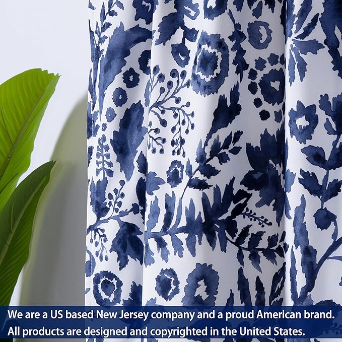 DriftAway Julia Watercolor Blackout Room Darkening Lined Thermal Insulated Energy Saving Window Curtains 2 Layers 2 Panels Each Size 52 Inch by 72 Inch Navy