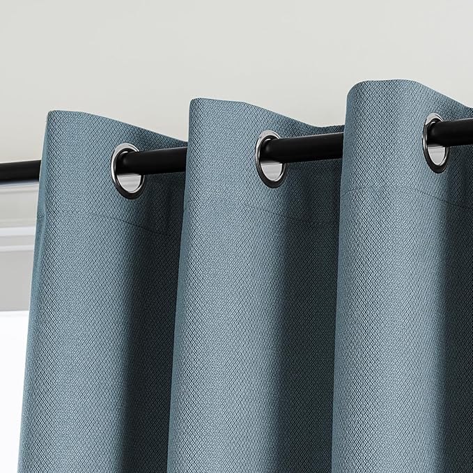 PrinceDeco 100% Blackout Curtains for Bedroom 96 Inches Length 2 Panels Set, Grommet Living Room Drapes, Thermal Insulated Blackout Curtains,Jacquard-Woven,55" W x96 L, Stone Blue
