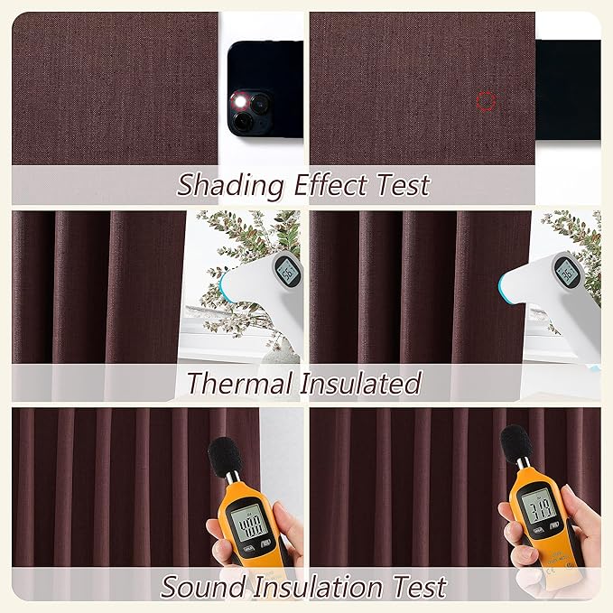 Guken 100% Blackout Curtains 120 Inch Length 2 Panels Set for Living Room Bedroom Back Tab Thermal Insulated Black Out Linen Drapes Room Darkening Reddish Brown,52x120