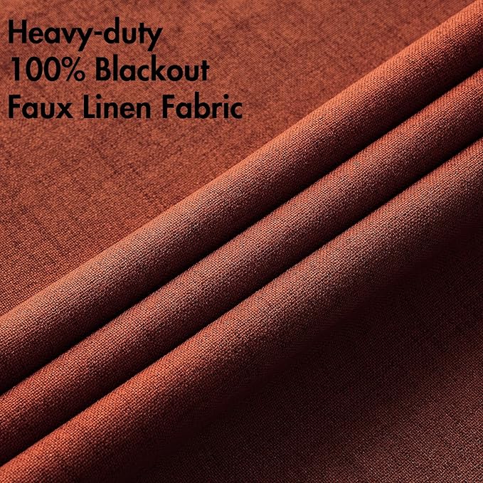 MIULEE Linen Curtains Soild 100% Blackout Thermal Insulated Burnt Orange Fall Curtains Grommet Room Darkening Curtains & Drapes for Living Room Bedroom Nursery 42 x 90,Rust Terracotta (2 Panels)