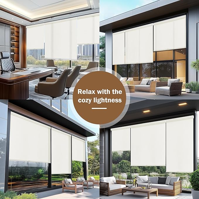 AOSKY Light Filtering Roller Shades Cordless Blinds for Windows, 1% Openness Free-Stop Shades with Valance, Thermal Insulated Fabric, UV Protection, Natural Woven Blinds（31" W x 72" H, Ivory）