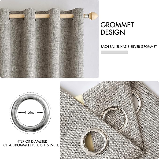 MIULEE Linen Texture 90 Inches Curtains for Bedroom 100% Blackout Thermal Insulated Linen Curtains Grommet Room Darkening Drapes for Living Room Nursery 52x90 Inch (2 Panels)
