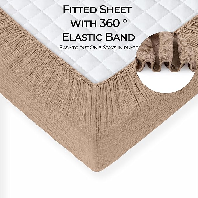 Dreamology Muslin Mini Crib Sheets, 100% Cotton Crib Sheets, 2 Pack, Soft, Crib Sheets Girls, Boys, Pack n Play Sheets, Crib Sheet, Pack and Play Sheets Fitted, 24x38 Mini Crib Sheets | Brown and Ecru
