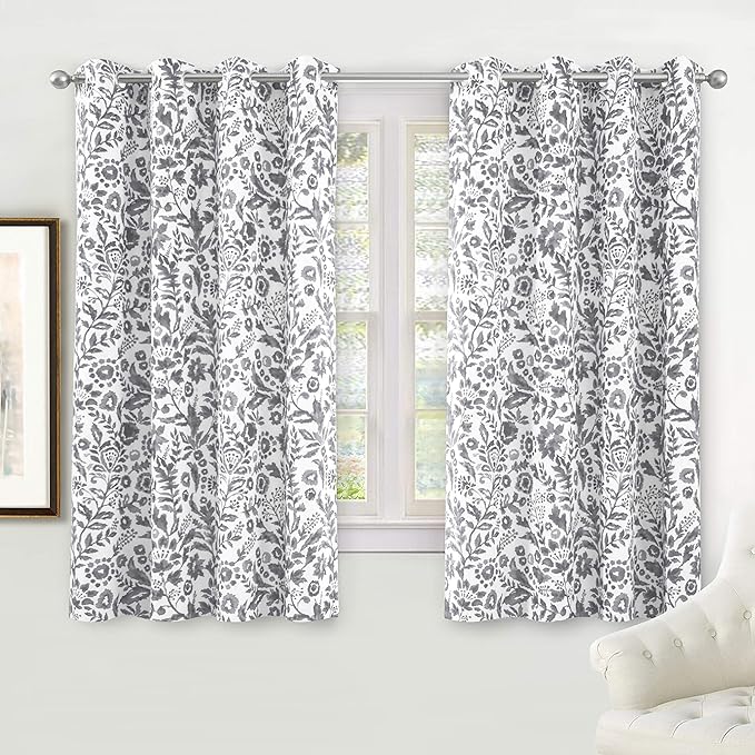 DriftAway Julia Watercolor Blackout Room Darkening Lined Thermal Insulated Energy Saving Window Curtains 2 Layers 2 Panels Each Size 52 Inch by 54 Inch Gray