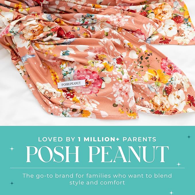 Posh Peanut Swaddle Blanket & Headband Set – Viscose from Bamboo Stretchy Baby Swaddle for Newborn Girls, Receiving Blanket or Nursing Cover