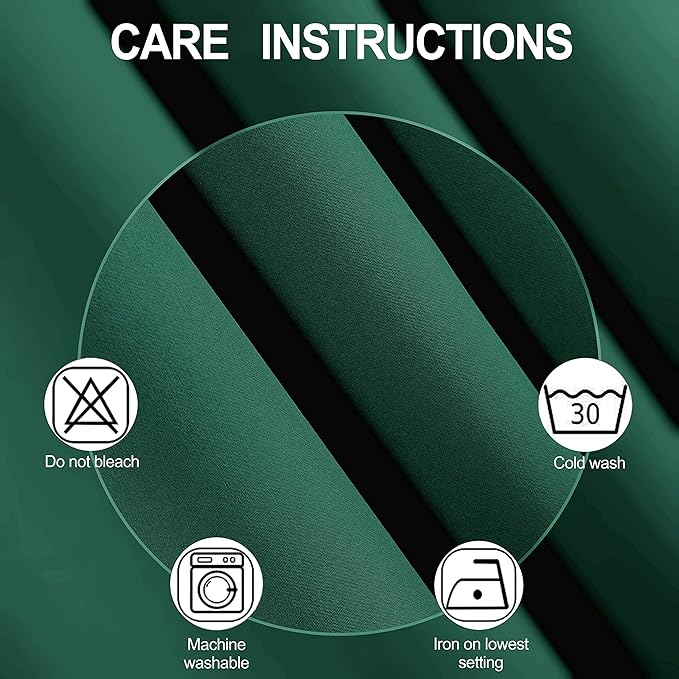 LEMOMO 100% Blackout Curtains 52 x 72 Inch/Green Curtains 2 Panels with Black Lining Room Darkening Thermal Insulated Bedroom Curtains
